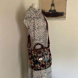 Fossil Shiny Coated Canvas Floral Key-Per Crossbody Bag